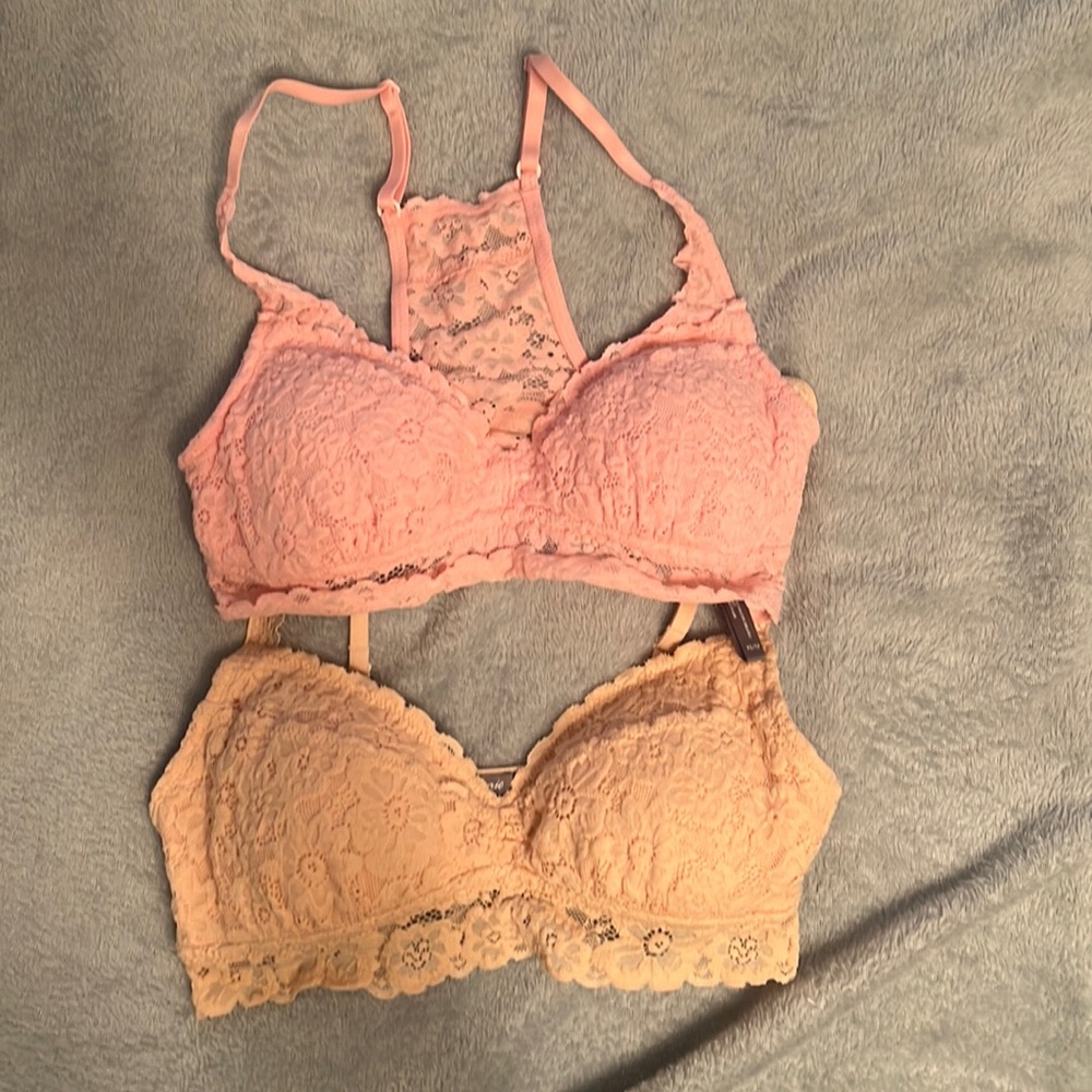 Aerie pink and tan bralettes
